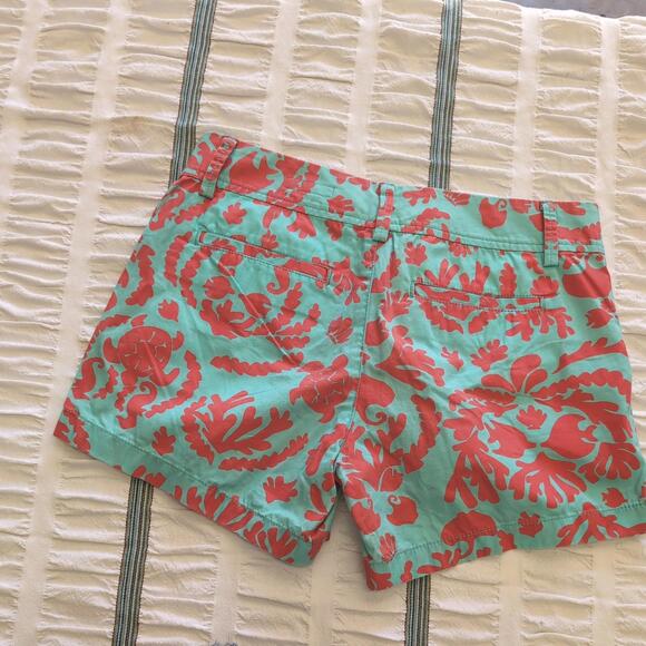 Women's LILLY PULITZER Shorts Size 4 The Callahan Teal Blue Coral Print Cotton - Picture 4 of 4